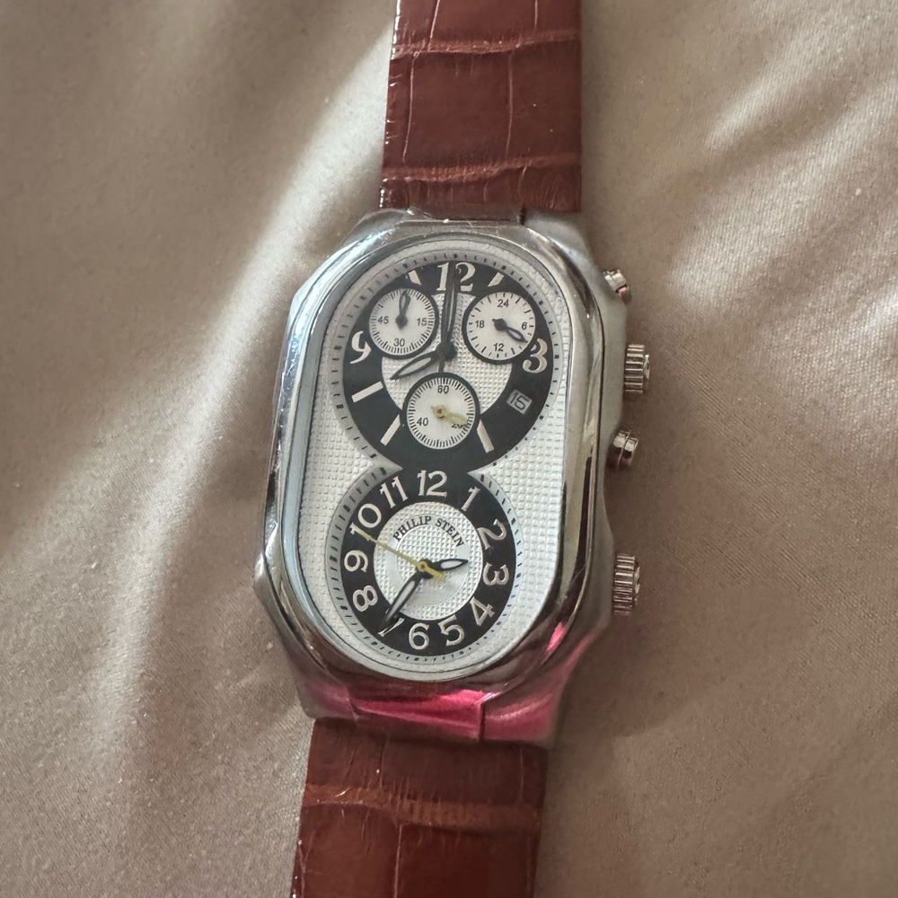 Philip Stein Stainless Steel Watch on Brown Texture Leather Strap